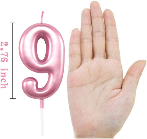 9th Birthday Candle Nine Years Pink Happy Birthday Number 9 Candles for Cake Topper Decoration for Party