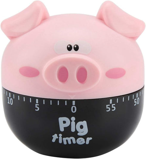 Cute Cartoon Pig Kitchen Timer, 0-55 Minute Wind Up Dial, Loud Alarm Timer, Mechanical Cooking Timing Tool (Pink)
