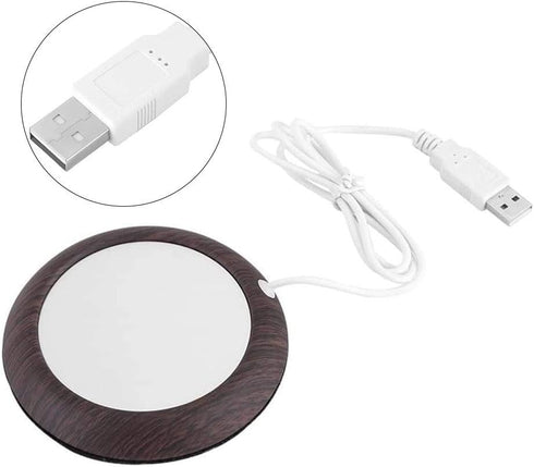 USB Cup Warmer Coaster, Coffee Mug Warmer for Desk, Dark Wooden Grain Heat Pad
