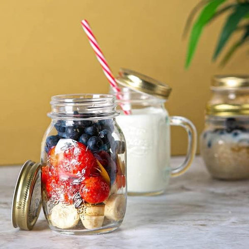Bormioli Rocco Quattro Stagioni Set of 4 Clear Airtight Mason Jars, 17 Oz, Made in Italy