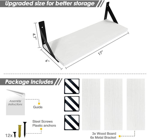 Set 3, 17 6 Inches Forbena White Floating Shelves for Wall Decor of x Bathroom Shelf Over Toilet, Small Modern Mounted