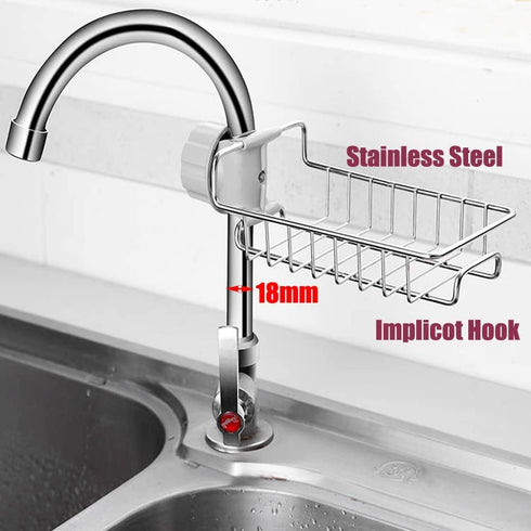iPstyle Kitchen Sink Caddy Organizer, Over Faucet Sponge Holder, Stainless Steel Hanging Drain Rack for Scrubbers, Soap