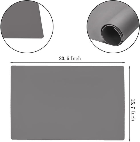 23.6'' by 15.7'' Flexible Silicone Placemat, Non-Slip, Waterproof, Heat Resistant, Grey, 1 pcs