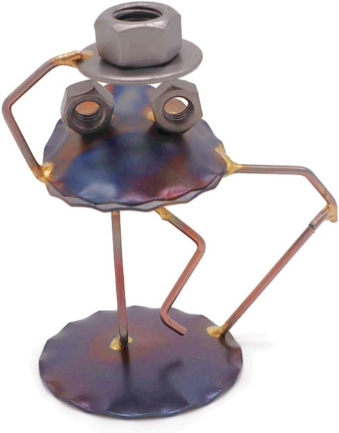 Singing Frog Collectible Handmade Metal Art Figurine, Desk Accessories, Trophy, Home Office Décor