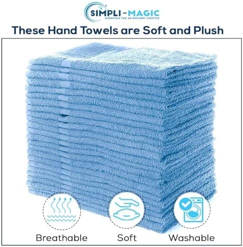16"x27" (12 Pack) Simpli-Magic Cotton Hand Towels Soft Towels for Bathroom, Kitchen, Salon & Gym (Blue)