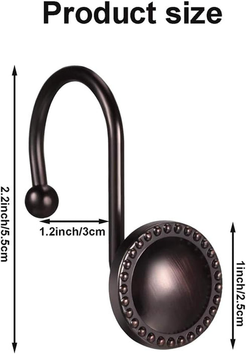 Rustproof Antique Decorative Shower Curtain Hooks, 12pcs Oil Rubbed Bronze Ring Holders for Bathroom Shower Rods