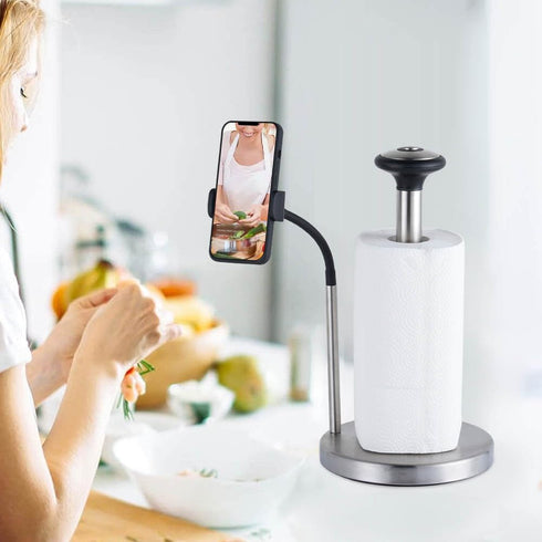 Paper Towel Holder, Paper Towel Dispenser Standing Weighted Base Non Slip, Stainless Steel Paper Towel Holder for Home Kitchen Countertop Tabletop, Silver