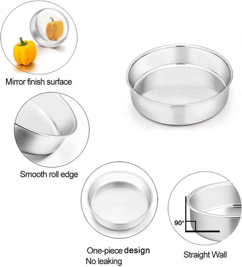 TeamFar Cake Pan Set of 2 - 8 Inch Round Tier Tins Set Stainless Steel, Healthy & Heavy Duty, Easy Clean, Dishwasher