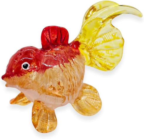 Tiny 2½" Red Orange Oranda Goldfish - Miniature Hand Blown Glass Ryukin Ranchu Fantail Collectible Figurines
