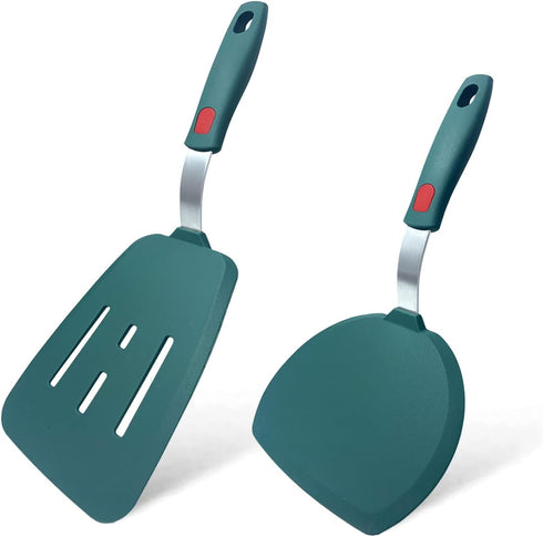 Silicone Spatula Set of 2 - Tenta Kitchen Slotted Angle Spatula, Round Pancake Spatula, Heat Resistant