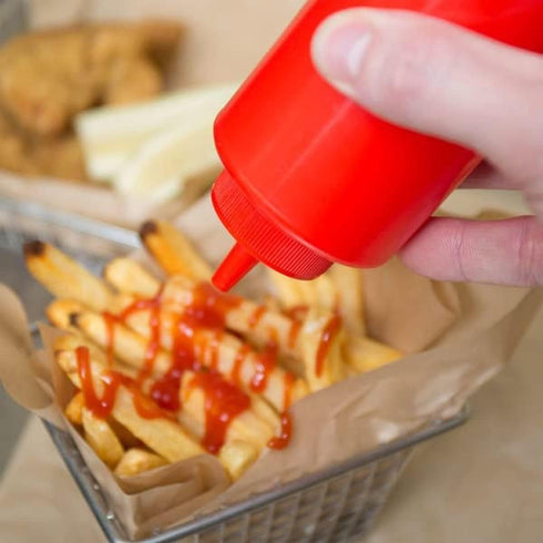 TrueCraftware 12 oz Set 12- - Red Squeeze Condiment Dispensing Bottles of Plastic Squeeze Bottle For Sauces Spreads
