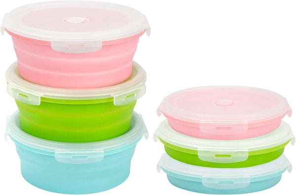 3Pack Collapsible Silicone Food Storage Containers with Lid, 40OZ Foldable Lunch Bowl, Dishwasher Safe