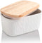 KOOV White Porcelain Large Butter Dish with Lid, Airtight Container with Oak Lid for 2 Sticks of Butter