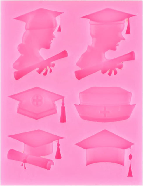 Nurse Graduation Themed Silicone Mold for DIY Cake Decoration, Doctor Nurse Grad Hat Fondant Molds, Cupcake Topper,