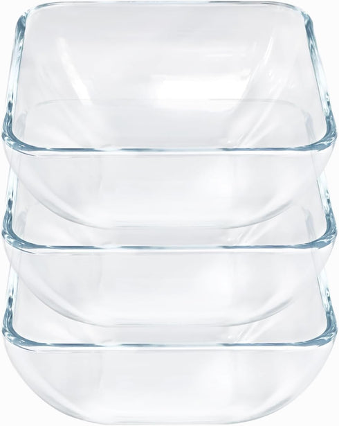 Small 5 Inch Square Tempered Glass Salad Bowls Set, 15 oz Serving Bowls, Set of 3