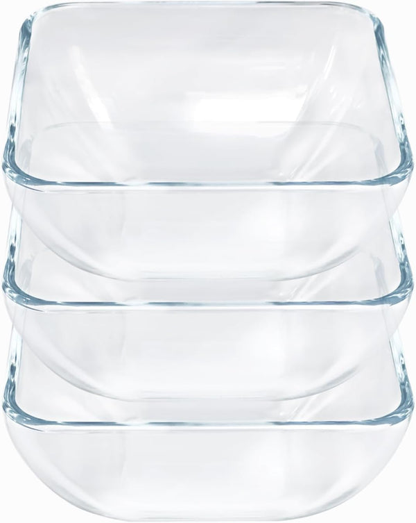 Small 5 Inch Square Tempered Glass Salad Bowls Set, 15 oz Serving Bowls, Set of 3