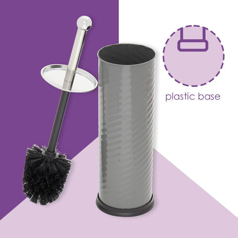 Home Basics Toilet Brush with Swirl Canister, Grey | Neutral Color | Sturdy Base | Embossed Design