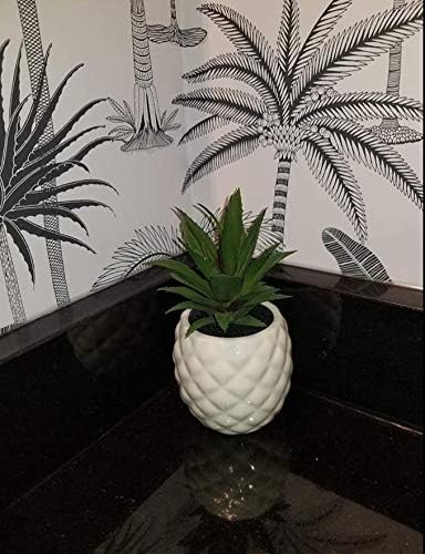 White Porcelain Pineapple Faux Plant, 7.8" Artificial Succulent Potted Decoration for Home Office Bathroom