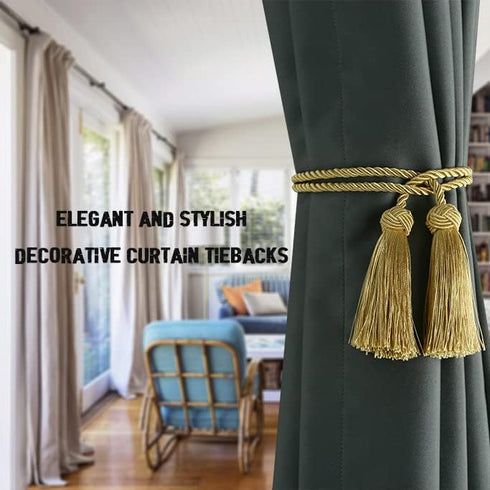 BEL AVENIR 4 Pack Handmade Curtain Tiebacks with Tassel, Decorative Curtain Holdbacks (Gold, 4 Pack)