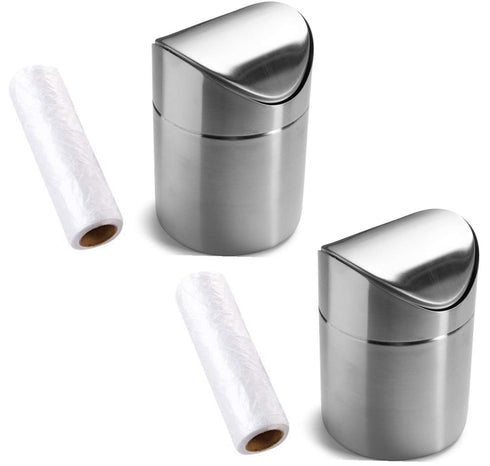ZHOUWHJJ 2 Packs Mini Countertop Brushed Stainless Steel Swing Lid Trash Can