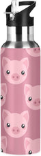 ZZKKO 32oz Stainless Steel Water Bottle with Straw, Cartoon Cute Pig Thermos for Kids