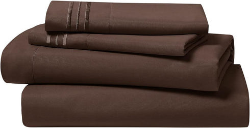 Clara Clark Premier 1800 Series Bed Sheet Set, 4pc, Queen, Chocolate Brown