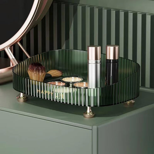 Makeup Perfume Organizer Tray, Vanity Cosmetic Skincare Countertop Organizer for Bathroom Dresser Table, Green