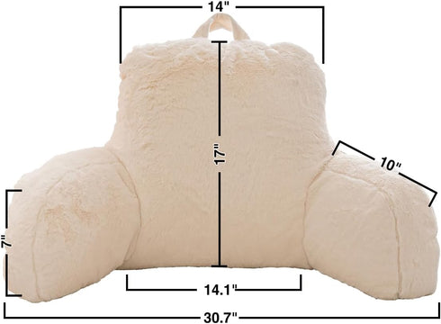 Holawakaka Standard Faux Fur Bed Rest Pillow with Arms, Rabbit Fur Reading Pillows Perfect for Adults, Teens, Kids