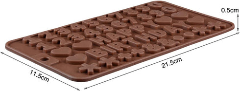 Silicone Letter Number Molds, Reusable Chocolate Molds with Happy Birthday Cake Decorating Symbols