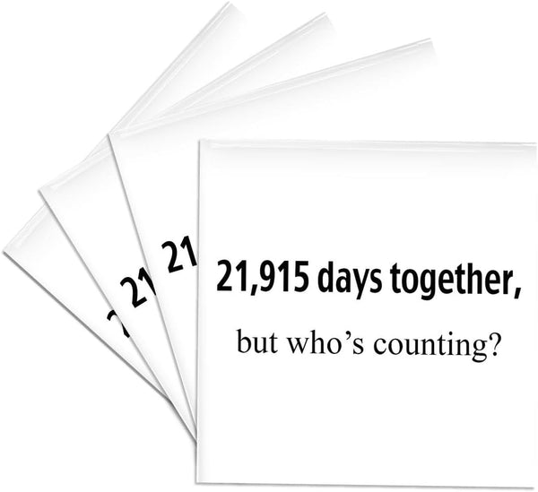 3dRose CST_112219_3 21915 Days Together, Who's Counting Happy 60th Anniversary Ceramic Tile Coasters, Set of 4