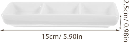 BESTonZON 3 Compartment Ceramic Dipping Bowls, 6 inch Rectangular Divided Plate for Sushi, Candy, Tomato Sauce
