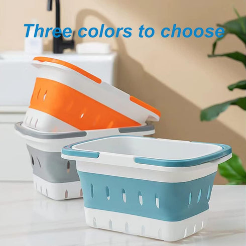Plastic Caddy for Cleaning Supplies, Collapsible Storage Basket with Handles, Organizer Bin for Bathroom, Kitchen (Blue)