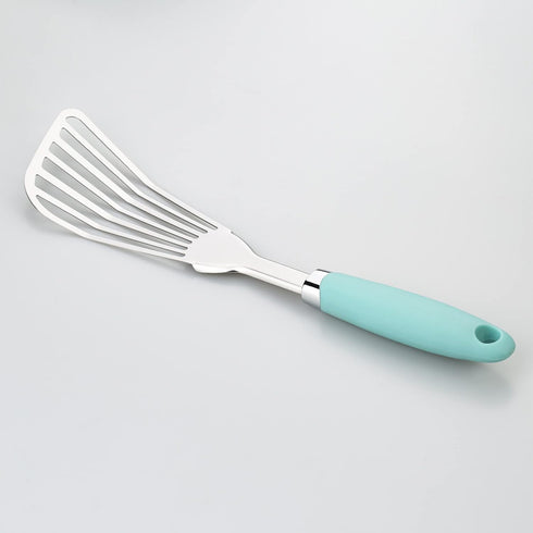 304 Stainless Steel Fish Spatula, Non-Slip Ergonomic Handle Slotted Spatula, Aqua Sky by JXWING
