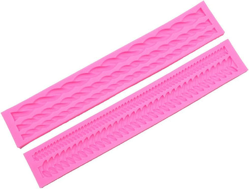 Rope & Leaf Strip Cake Border Molds, Silicone Cupcake Fondant Decorating Tools, Pack of 2