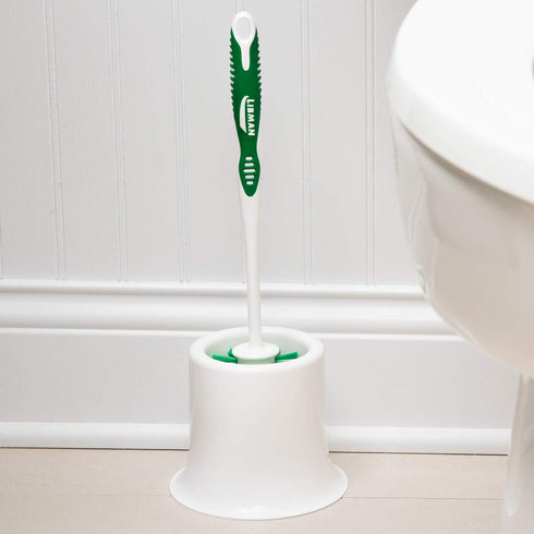 Commercial 34 15" (Pack 4) Libman Round Bowl Brush and Open Caddy, Polypropylene, Standing Height, Green and White