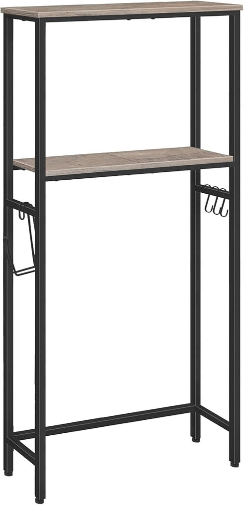 HOOBRO 2-Tier Over The Toilet Storage Organizer Shelf, Bathroom with Toilet Paper Holder and Hooks, Greige and Black