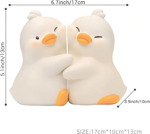 Cute Bookends, Cute Hug Ducks Decorative Bookend, Book Ends for Shelves, Cute Home Decor Unique Book Holders Book