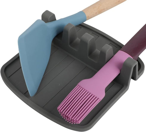 Lily's Home Large Silicone Spoon Rest with Drip Pad, Kitchen Utensil Holder for Grill Utensils, BPA-Free & Heat