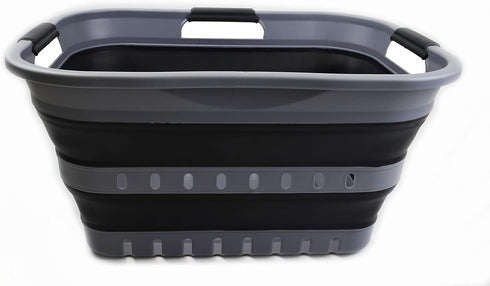 SAMMART 30L (8 Gallon) Collapsible Plastic Laundry Basket - Foldable Pop Up Storage Container (Grey/Black)