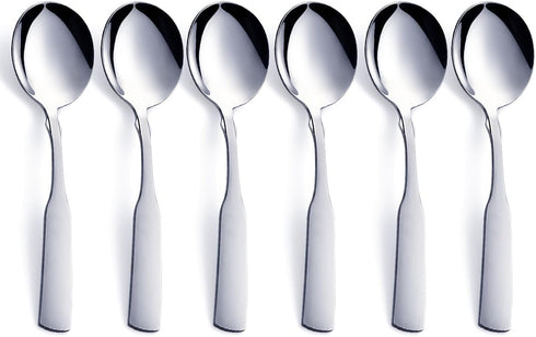 Soup Spoons Set of 6, Stainless Steel 6.1” Heavy Duty Round Dinner Spoon Cutlery, Metal Table Spoon Silverware