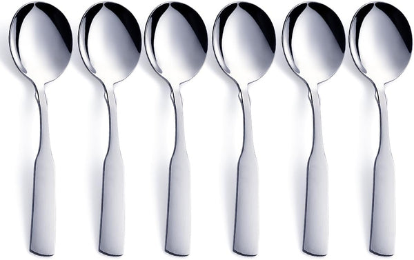 Soup Spoons Set of 6, Stainless Steel 6.1” Heavy Duty Round Dinner Spoon Cutlery, Metal Table Spoon Silverware