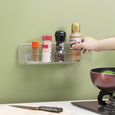 Plastic Wall Mount Organizer, Clear Adhesive Storage Box for Kitchen, Bathroom, Bedroom, Cabinet, Office, Craft Room