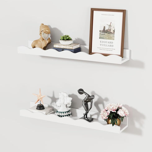 LUANTIANPAI Nursery Book Shelves Scalloped Floating Shelves Set of 2 White Wall Shelves
