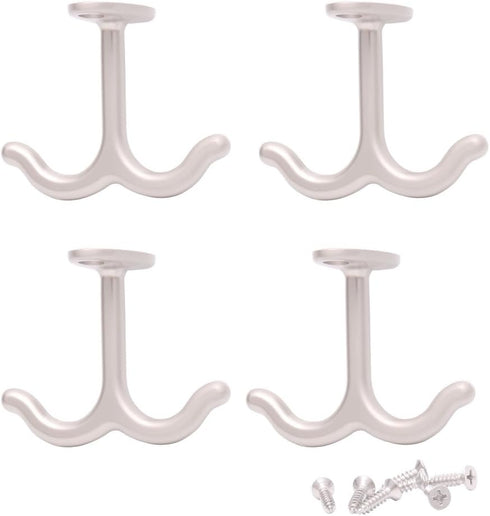 4 PCS Zinc Alloy Double Prong Ceiling Hook, Heavy Duty Coat Hook, Mug Hooks for Bathroom Kitchen Garage