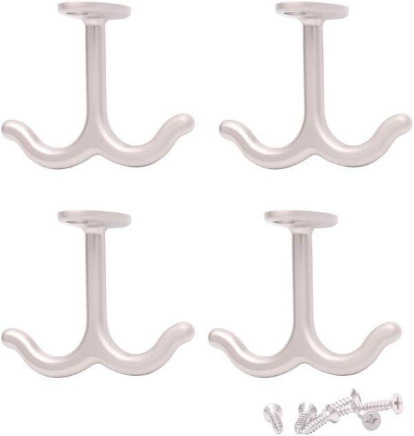 4 PCS Zinc Alloy Double Prong Ceiling Hook, Heavy Duty Coat Hook, Mug Hooks for Bathroom Kitchen Garage