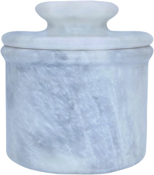 White Marble Butter Keeper with Lid | Soft Spreadable French Butter Crock