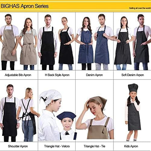 BIGHAS Adjustable Bib Apron - Long Ties for Women Men, 18 Colors Chef Kitchen Cooking