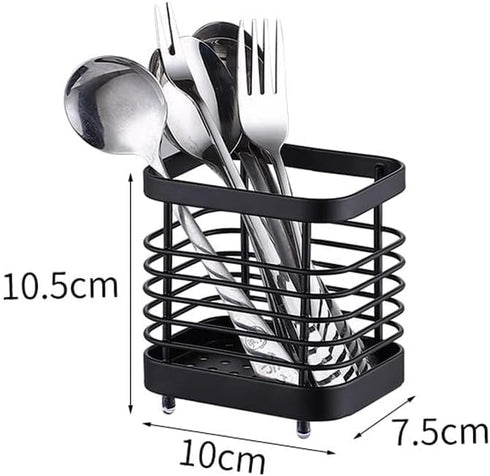 Stainless Steel Utensil Drying Rack, Silverware Draining Basket, Kitchen Dish Drying Rack (S-Black)