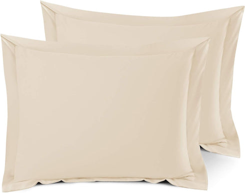 Nestl Cream Soft Pillow Shams Set of 2 - Double Brushed Microfiber Pillow Covers with 1.5” Decorative Flange, Standard