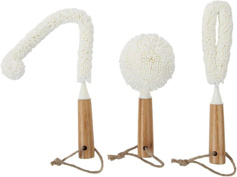 Lily's Home Decanter Cleaning Brush Set, 3 Brushes with Bamboo Handles for Hard to Reach Glassware